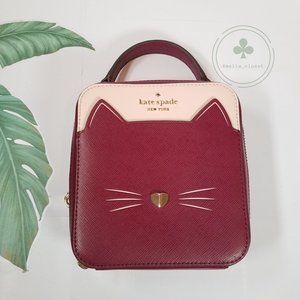 MAKE AN OFFER Kate Spade Daisy Vanity Case Crossbody Meow Cat Pink Burgundy